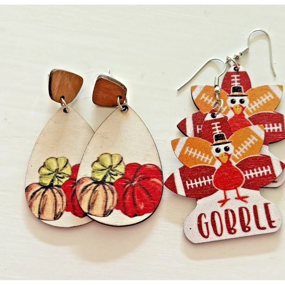Fall‎ Thanksgiving Wood Earrings 2 Pair